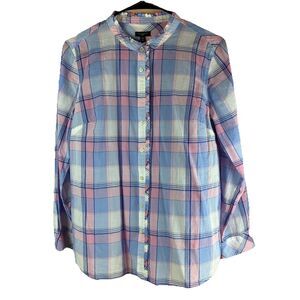 Talbots Women’s Pink Blue Plaid Cotton Button Up Long Sleeve Size Medium Petite